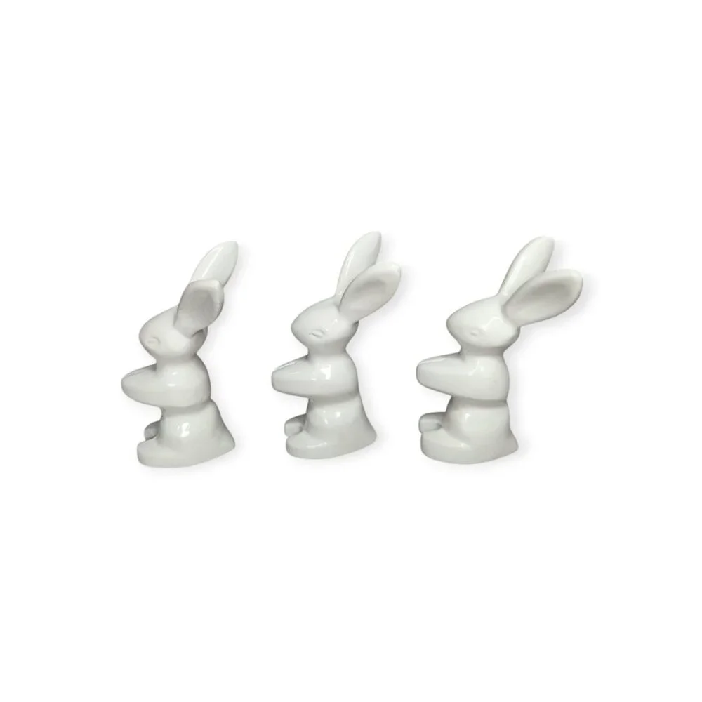 Crate & Barrel White Ceramic Bunny Place Card Holder 102-640 Set of 3 NWT